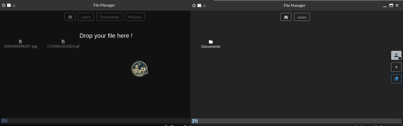 Screenshot of the Upload button and drag-and-drop area.